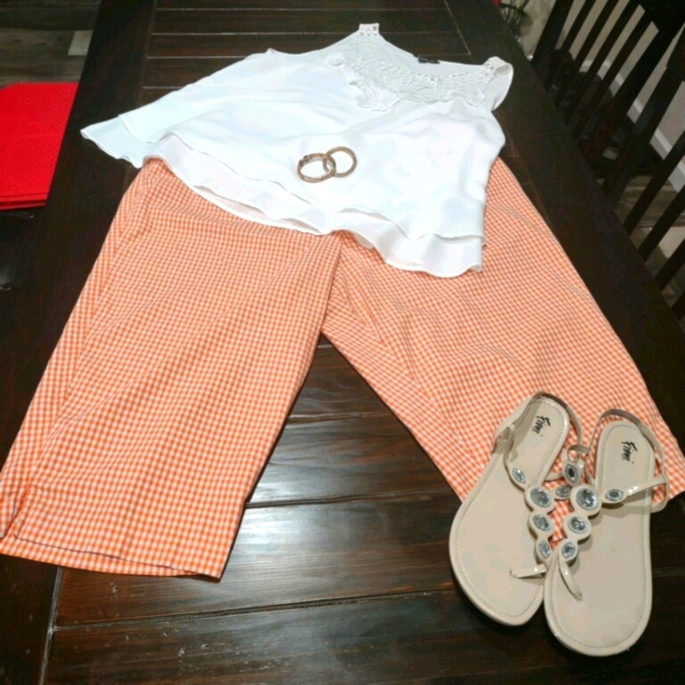 Orange and white checkered capris